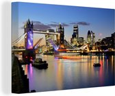 Canvas schilderij 150x100 cm - Wanddecoratie Londen - Tower Bridge - Avond - Muurdecoratie woonkamer - Slaapkamer decoratie - Kamer accessoires - Schilderijen