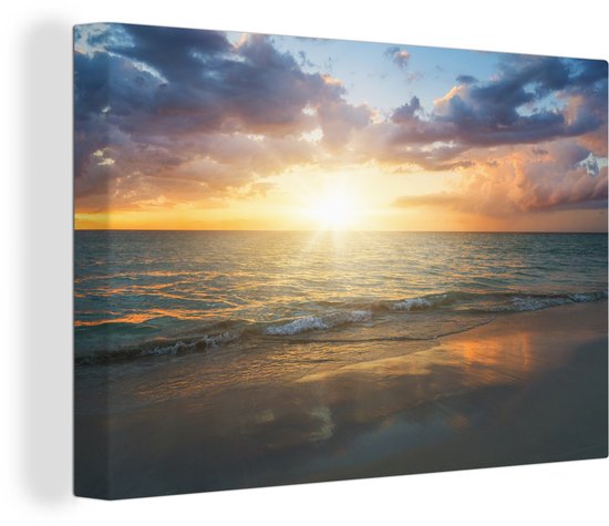 Coucher de soleil sur la mer de Jamaïque toile 2cm 60x40 cm - Tirage photo sur toile (Décoration murale salon / chambre) / Mer et plage