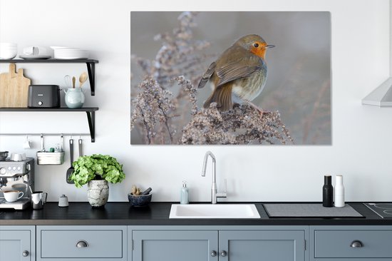 Robin dans un paysage d'hiver 140x90 cm - Tirage photo sur toile (Décoration murale salon / chambre)