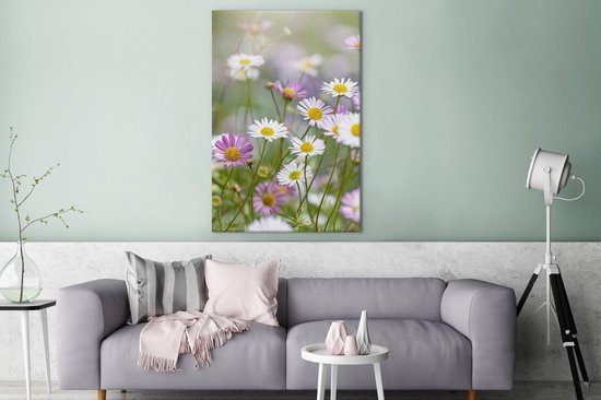 Gros plan de marguerites 120x180 cm - Tirage photo sur toile (Décoration murale salon / chambre) / Peintures Fleurs sur toile XXL / Groot format!