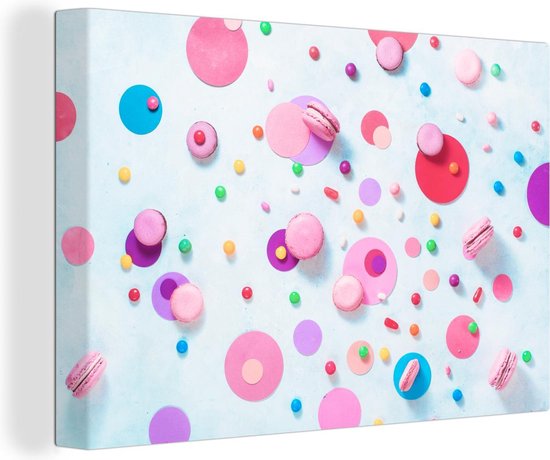 Canvas Schilderij Macaron koekjes op witte achtegrond - 60x40 cm - Wanddecoratie