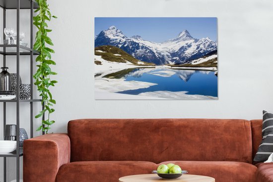 Peintures sur Toile - Reflet des Montagnes Enneigées en Suisse dans un Lac - 120x80 cm - Décoration murale