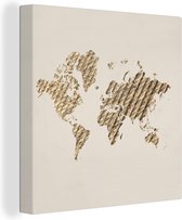 Canvas Wereldkaart - 50x50 - Wanddecoratie Wereldkaart - Touw - Beige