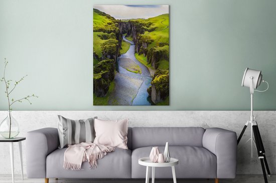 Vue aérienne de Fjaðrárgljúfur en Islande 90x120 cm - Tirage photo sur toile (Décoration murale salon / chambre)