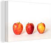 Toile trois pommes rouges 2cm 180x120 cm - Tirage photo sur toile (Décoration murale salon / chambre) XXL / Groot format!