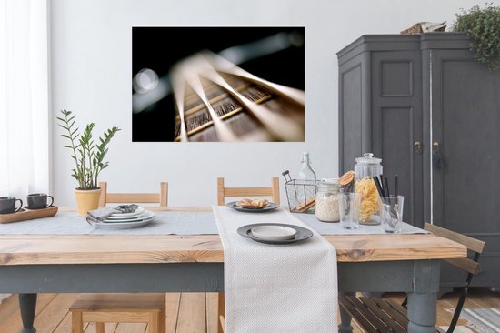 Gros plan des cordes d'une guitare basse Poster 120x80 cm - Tirage photo sur Poster (décoration murale salon / chambre)