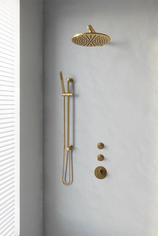 Foto: Brauer gold edition thermostatische inbouw doucheset geborsteld goud pvd hoofddouche 30cm wandarm staafhanddouche met glijstang