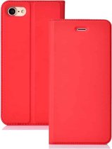 Ultradunne geperste magnetische TPU + PU lederen hoes voor iPhone 7 & 8, met kaartsleuf en houder (rood)