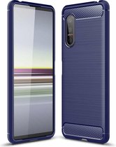 Voor Sony Xperia 5 II geborstelde textuur koolstofvezel TPU-hoes (marineblauw)