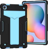 Voor Samsung Galaxy Tab A7 10.4 (2020) T-vormige beugel Contrastkleur Schokbestendig PC + siliconen beschermhoes (zwart + blauw)