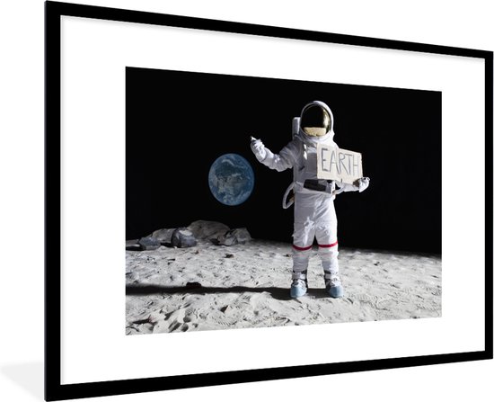 Fotolijst incl. Poster - Astronaut - Aarde - Maan - 90x60 cm - Posterlijst