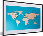 Fotolijst incl. Poster - Wereldkaart - Houtkleur - Blauw - 60x40 cm - Posterlijst
