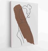 Women body wall art vector set. boho earth tone line art drawing with abstract shape. 3 - Moderne schilderijen – Vertical – 1823785565 - 40-30 Vertical