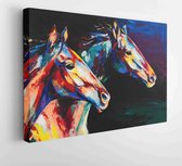 Oil horse portrait painting in multicolored tones. Conceptual abstract painting of a horses.  - Modern Art Canvas - Horizontal - 1851296740 - 115*75 Horizontal