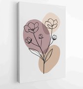 Floral and Foliage line art drawing with abstract shape. Abstract Plant Art design for print, cover, wallpaper, Minimal and natural wall art. 1 - Moderne schilderijen – Vertical –