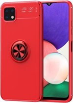 Voor Samsung Galaxy A22 5G Metalen Ring Houder 360 Graden Roterende TPU Case (Rood + Rood)