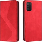 Voor Samsung Galaxy A02s EU-versie Skin Feel Magnetisch S-type Effen Kleur Horizontale Flip Lederen Case met Houder & Kaartsleuf & Portemonnee (Rood)