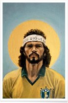 JUNIQE - Poster Football Icon - Sócrates -20x30 /Blauw & Geel