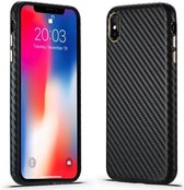 Koolstofvezel lederen textuur Kevlar anti-val telefoon beschermhoes voor iPhone XS / X (zwart)