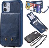 Verticale flip-portemonnee schokbestendige achterkant beschermhoes met houder & kaartsleuven & lanyard & fotolijsten voor iPhone 12 mini (blauw)