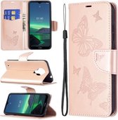 Voor Nokia 1.4 Embossing Twee Vlinders Patroon Horizontale Flip PU Lederen Case met Houder & Kaartsleuf & Portemonnee & Lanyard (Rose Goud)