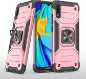 Voor Huawei Y6 Pro (2019) Magnetisch pantser Schokbestendig TPU + pc-hoesje met metalen ringhouder (roségoud)