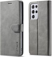 Voor Samsung Galaxy S21 Ultra 5G LC.IMEEKE Kalfsstructuur Horizontale Flip Leren Case met Houder & Kaartsleuven & Portemonnee (Grijs)