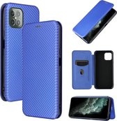 Voor Cubot C30 koolstofvezel textuur magnetische horizontale flip TPU + pc + PU lederen tas met kaartsleuf (blauw)