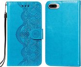 Flower Vine Embossing Pattern Horizontale Flip Leather Case met Card Slot & Holder & Wallet & Lanyard Voor iPhone 8 Plus & 7 Plus (Blue)