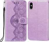 Flower Vine Embossing Pattern Horizontale Flip Leren Case met Kaartsleuf & Houder & Portemonnee & Lanyard Voor iPhone X / XS (Paars)