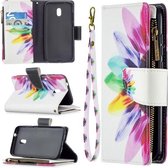 Voor Nokia C1 Plus Gekleurde Tekening Patroon Rits Horizontale Flip Lederen Case met Houder & Kaartsleuven & Portemonnee (Zon Bloem)