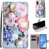 Voor OPPO A53 4G (2020) / A53s / A32 / A33 (2020) Gekleurde tekening Cross Texture Horizontale flip PU lederen hoes met houder & kaartsleuven & portemonnee & lanyard (lichtroze boe