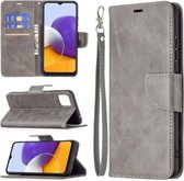 Voor Samsung Galaxy A22 5G Retro Lambskin Texture Pure Color Horizontale Flip PU Leather Case met Houder & Kaartsleuven & Portemonnee & Lanyard (Grijs)