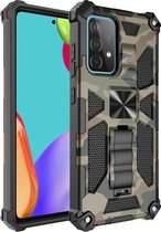 Voor Samsung Galaxy A51 5G camouflage pantser schokbestendig TPU + pc magnetische beschermhoes met houder (legergroen)