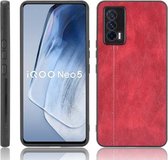 Voor vivo iQOO Neo5 Schokbestendig Naaien Koe Patroon Huid PC + PU + TPU Case (Rood)