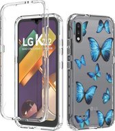 Voor LG K22 2 in 1 hoog transparant geverfd schokbestendig PC + TPU beschermhoes (blauwe vlinder)