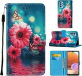 Voor Samsung Galaxy A32 4G (EU-versie) Cross Texture Painting Pattern Horizontale Flip Leather Case met Houder & Kaartsleuven & Portemonnee & Lanyard (Chrysanthemum)