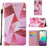 Voor Samsung Galaxy A02 / M02 Cross Texture Painting Pattern Horizontale Flip Leren Case met Houder & Kaartsleuven & Portemonnee & Lanyard (Roze Ruit)