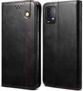 Voor Xiaomi Redmi Note9 4G (CN-versie) Simple Wax Crazy Horse Texture Horizontale flip lederen tas met kaartsleuven en portemonnee (zwart)