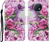 Voor Xiaomi Redmi Note 9T Gekleurde Tekening Patroon Horizontale Flip PU Lederen Case met Houder & Kaartsleuven & Portemonnee & Lanyard (Rose Vlinder)