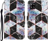 Voor Samsung Galaxy A22 4G Gekleurde Tekening Patroon Horizontale Flip PU Lederen Case met Houder & Kaartsleuven & Portemonnee & Lanyard (Zwart Marmer)