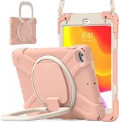 Siliconen + pc-beschermhoes met houder en schouderriem voor iPad mini 5/4 (roségoud)