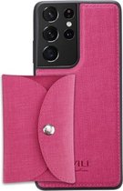 Voor Samsung Galaxy S21 Ultra 5G ViLi T-serie TPU + PU geweven stof magnetische beschermhoes met portemonnee (Rose Red)