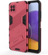 Voor Samsung Galaxy A22 5G Punk Armor 2 in 1 PC + TPU schokbestendig hoesje met onzichtbare houder (lichtrood)