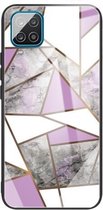 Voor Samsung Galaxy F62 / M62 Abstract Marble Pattern Glass beschermhoes (Rhombus Grey Purple)