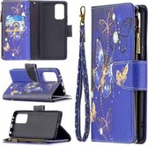 Voor Xiaomi Redmi Note 10 Pro Gekleurde Tekening Patroon Rits Horizontale Flip Leren Case met Houder & Kaartsleuven & Portemonnee (Paarse Vlinder)