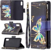 Voor Samsung Galaxy A02 Gekleurde Tekening Patroon Rits Horizontale Flip Lederen Case met Houder & Kaartsleuven & Portemonnee (grote Vlinder)