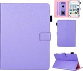 Haar zijdeachtige textuur effen kleur horizontale flip lederen tas met houder & kaartsleuven & fotolijst & antislip strip, specificatie: 7 inch (paars)