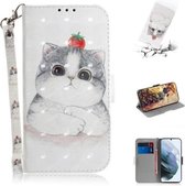 Voor Samsung Galaxy S21 FE 3D Gekleurde Tekening Horizontale Flip Leren Case met Houder & Kaartsleuven & Portemonnee & Lanyard (Leuke Kat)