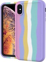 Voor iPhone XR Rainbow Silicone + PC Schokbestendig Skid-proof stofdicht hoesje (Rainbow Pink)